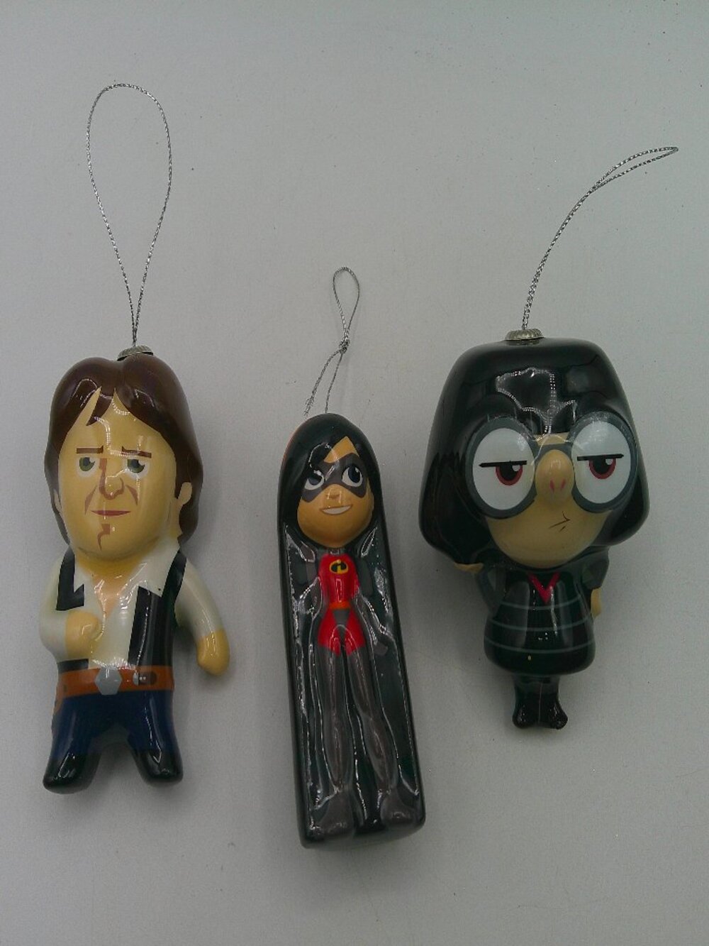 Set of 3 Hallmark Holiday Decoupage Ornaments Han Solo Violet Parr Edna Mode
